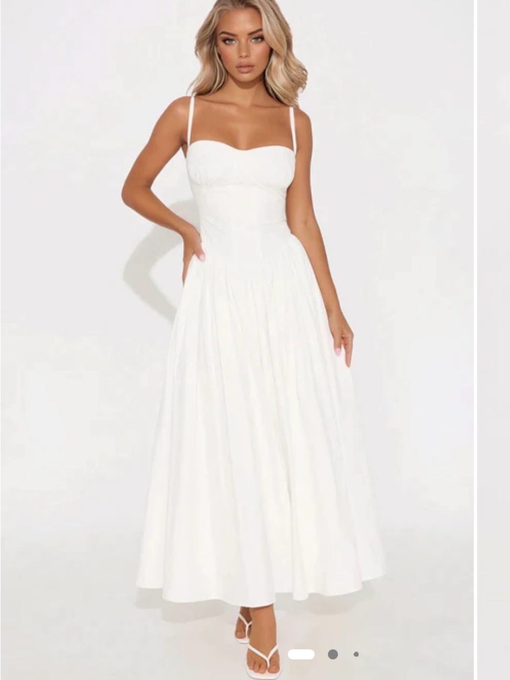 Women's White Cotton Poplin Midi Dress with Sweetheart Neckline XS NWT